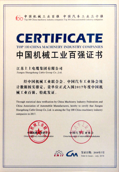 2017中国机械工业百强揭晓  ag真人国际电缆排名23位