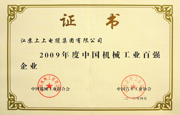 ag真人国际荣获“2009年度中国机械工业百强企业”