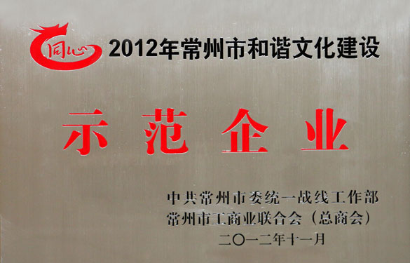 ag真人国际集团被评为2012年常州市协调文化建设树模企业